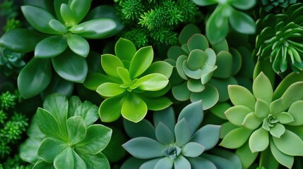 serene green natural arrangement of fresh green plants with isolated leaves.