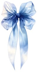 Sticker - light blue ribbon bow on a white background, designed for clipart use with no shadows or text