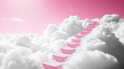 Poster - Pink staircase reaching into the sky, a surreal landscape.