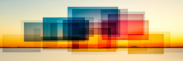 Poster - Abstract squares over sunset.