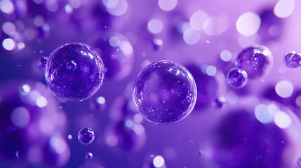 Wall Mural - Purple Bubbles Floating in a Vibrant Purple Background, Representing Fantasy, Creativity, and Joy in a Playful and Dreamlike Atmosphere.