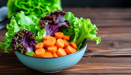 Wall Mural - Vibrant bowl of fresh carrots and lettuce celebrating the essence of vegetarian nutrition