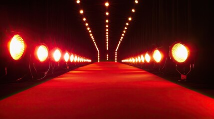 Red Carpet with Spotlight: A red carpet with bright lights shining in the spotlight, ideal for glamorous events or awards shows.