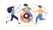 © Nattapat - Illustration of three people playing with a wheel spinner, flat style on a white background, minimalistic and clear design