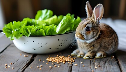 Wall Mural - Lettuce Leaf Delight: A Bunnys Vitamin-Rich Feast