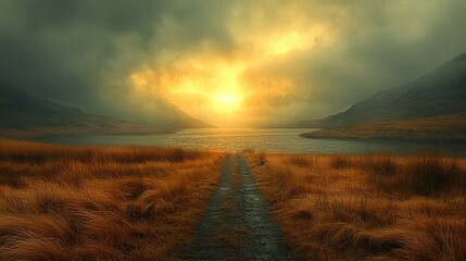 Sticker - Serene Landscape with Pathway and Golden Sunset