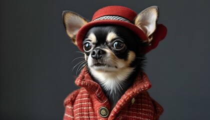 Stylish chihuahua exuding purebred charm in fashionable costume