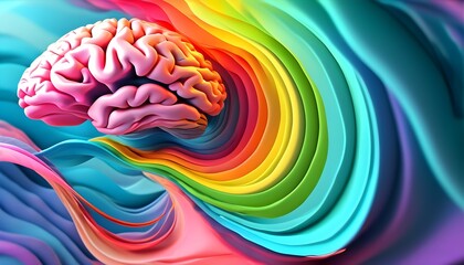 Wall Mural - Vibrant Abstract Brain with Waves of Colorful Thoughts, Ideas, and Creativity