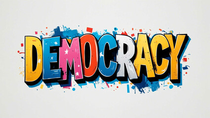 democracy graffiti lettering illustration design on plain white background