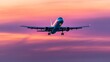 © AlgoCreative - A commercial airplane soaring gracefully against a vibrant sunset sky, showcasing travel and adventure.