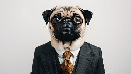 Wall Mural - Dapper Lapdog in a Stylish Suit Against a Crisp White Background