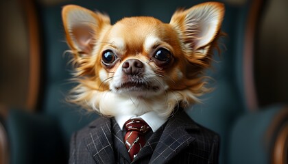 Wall Mural - Dapper Chihuahua in a Stylish Suit