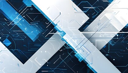 Wall Mural - Futuristic Blue and White Tech Background with Geometric Patterns and Connections for Digital Presentations