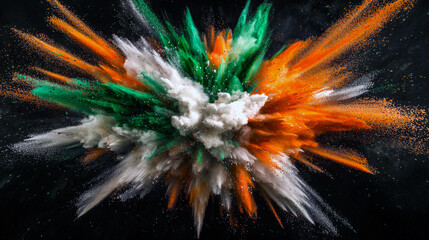 Wall Mural - a bright explosion of green, white and orange sparks. the colors of the irish flag and the flag of i