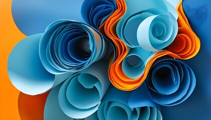 Poster - Vibrant abstract background featuring textured blue and orange hues alongside creatively rolled paper elements