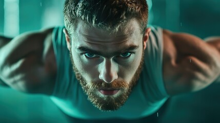 Wall Mural - A determined athlete pushing through a challenging workout with a focused expression, demonstrating their dedication to reaching their fitness goals.