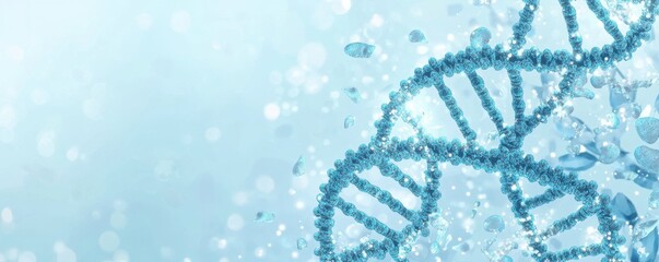 Wall Mural - dna helix structure on a sparkling blue background symbolizing genetics and scientific discovery