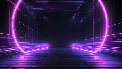 Wall Mural - Futuristic Dark Background with Purple Neon Lines and Ample Copy Space