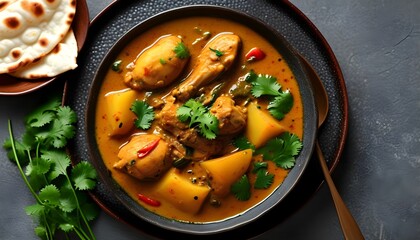 Wall Mural - Flavorful Massaman Curry with Chicken and Potatoes, Garnished with Cilantro, Celebrating Thai Culinary Tradition and Comfort Food in a Beautiful Presentation