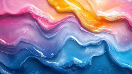 Wall Mural - 3D rendering of liquid paint in vibrant hues, forming an immersive and fluid abstract background.