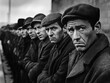© Sasint - Workers standing in line outside a closed factory, faces filled with despair, while dark clouds gather in the sky