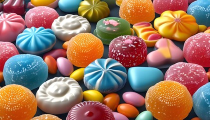 Wall Mural - Colorful assortment of uniquely shaped candies creating a vibrant and playful background