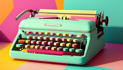 Wall Mural - Nostalgic vintage typewriter set against a vibrant abstract backdrop, merging retro design with the art of writing in a colorful digital landscape