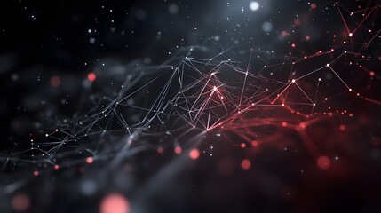 Poster - A dark, abstract space is punctuated by bright nodes and geometric lines representing AI systems, with soft light emanating a sense of quiet thankfulness.