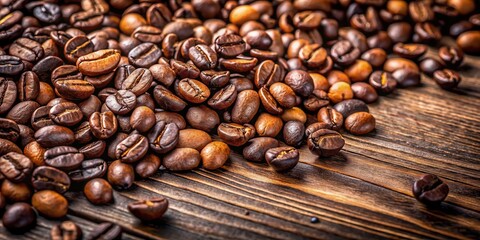 Sticker - Close up photo of a variety of coffee beans on a rustic wooden table