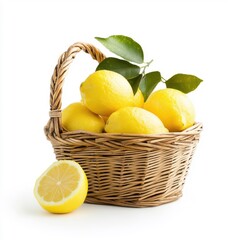 Wall Mural - Basket of lemons, isolated on a white background.