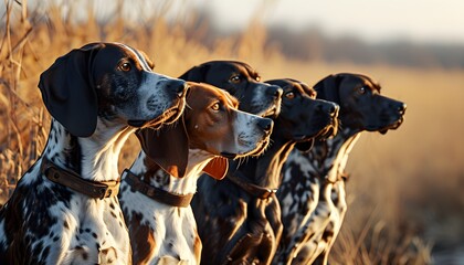 Wall Mural - hunting breeds of dogs in action amidst a natural landscape during a thrilling hunt