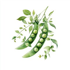 Wall Mural - Simple watercolor green peas, isolated on a white background.