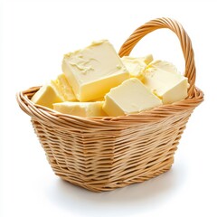 Wall Mural - Basket of butter, isolated on a white background.