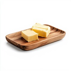 Wall Mural - Wooden tray with butter, isolated on a white background.