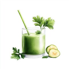 Wall Mural - Watercolor parsley smoothie, isolated on a white background.