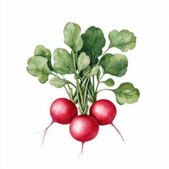 Wall Mural - Simple watercolor radishes, isolated on a white background.