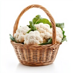 Wall Mural - Basket of cauliflower, isolated on a white background.