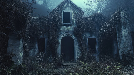 Wall Mural - A creepy old house with ivy growing on it