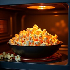 Wall Mural - A bowl of popcorn in a microwave, food and snack concept