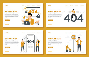 Network Error 404 concept for landing page template Set Landing page template of 404 error page. Page not found
