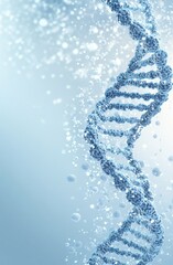 Wall Mural - light blue background with dna strands and bubbles in a scientific and futuristic design showcasing 
