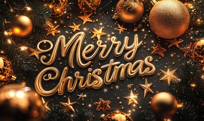 merry christmas is written in gold letters on a black background