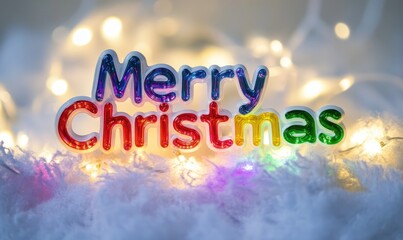 Wall Mural - Merry Christmas is written in a colorful font on a white background