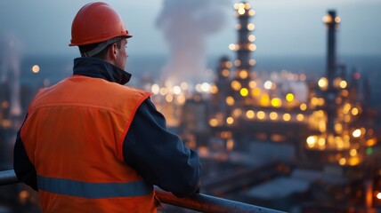 Aerial View of Energy Facility at Dusk