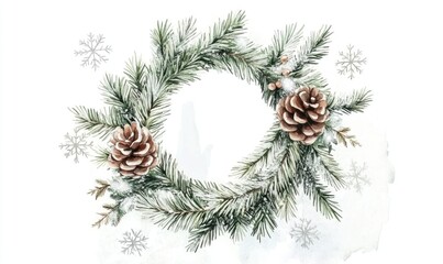 A wreath of pine needles with two pine cones on it