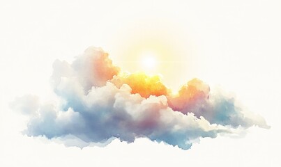 A painting of a cloudy sky with a sun shining through it