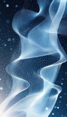 Wall Mural - Abstract light blue and white flowing wave with dotted patterns on a dark background, representing futuristic and digital concepts.