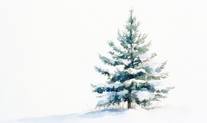 Poster - A small pine tree is standing in the snow