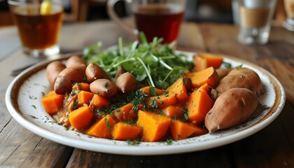 Wall Mural - Delicious sweet potato hash served at a cozy cafe