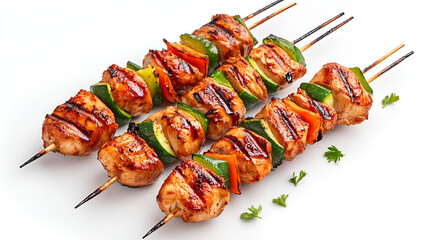 Wall Mural - Grilled chicken skewers with vegetables water color, isolated on white background